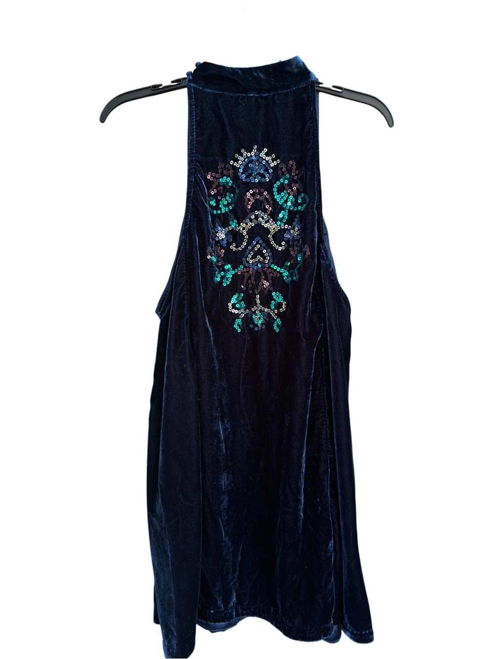 Free People Navy Velvet Bohemian Embroidered Sequin Mini Party Dress Size XS - Picture 5 of 12